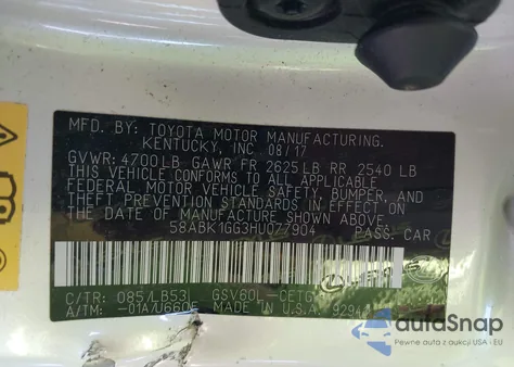 2017 Lexus Es 350 z USA, uszkodzony, nr VIN 58ABK1GG3HU077904